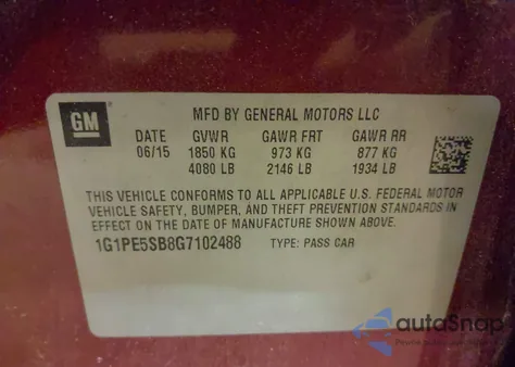 2016 Chevrolet Cruze Limited Lt from USA, damaged, VIN 1G1PE5SB8G7102488